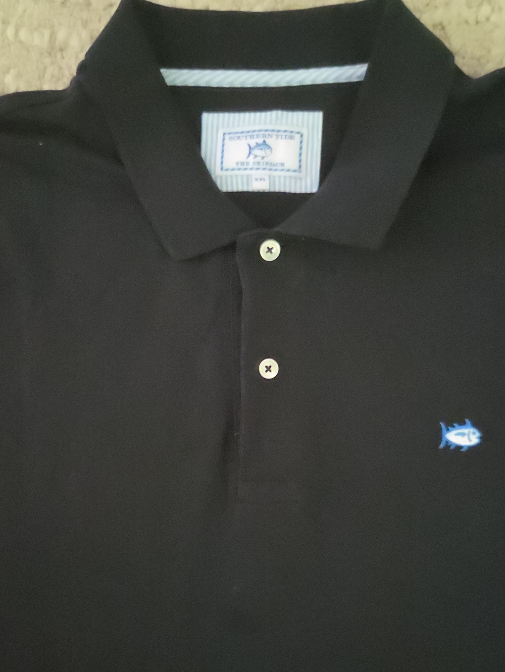 Southern Tide Black Polo with Blue Fish Logo, XXL